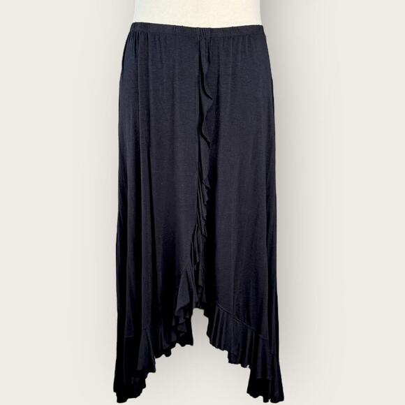 Venezia Milano Vintage Ruffled High Low Hem Stretchy Midi Skirt  Size XL Black - Picture 1 of 11